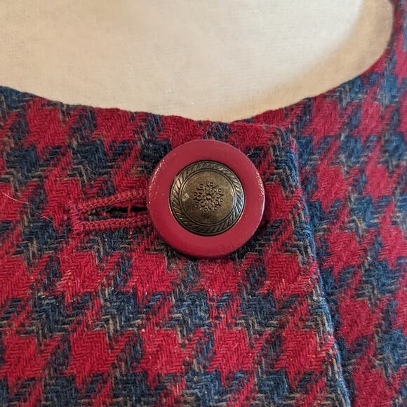 Pendleton Vintage Red Houndstooth Pure Virgin Wool Blazer Size 12 - Picture 3 of 5